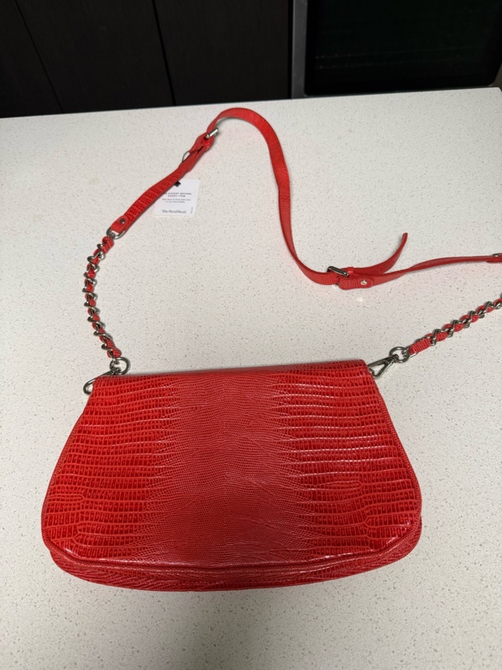 Donald J. Pliner Red Textured Crossbody with Chain Strap - Picture 2 of 6